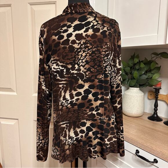 Chico's Travelers Women's Sz 1 US 8 M Slinky Peplum Jacket Brown Animal Print - Picture 2 of 5